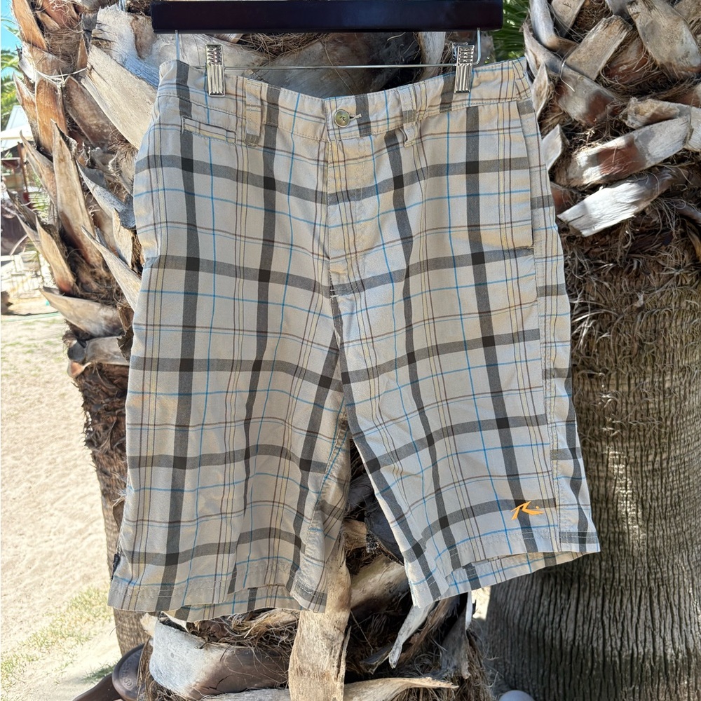 Rusty Plaid Men's Shorts in Beige and Light Blue
